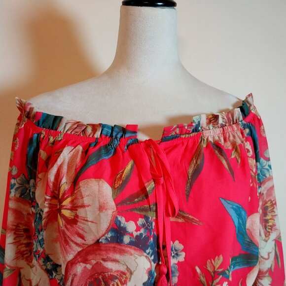 JEALOUS TOMATO FUCHSIA LONG SLEEVE OFF SHOULDER FLORAL PRINT SIZE L MAXI DRESS - Picture 4 of 14